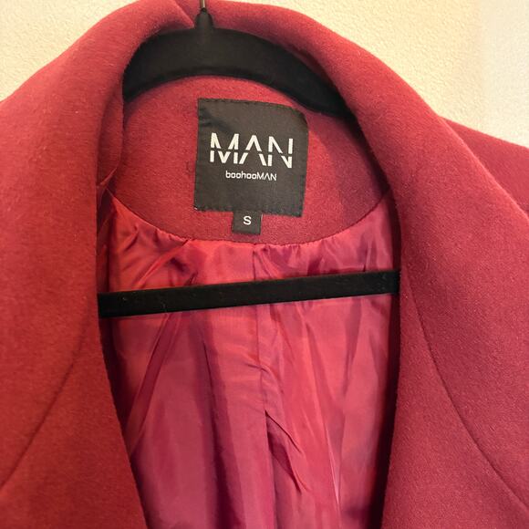 BoohooMAN Men’s Coat – Wine Red Wool-Blend Look, Size S - Picture 2 of 3